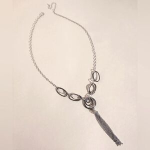 Ricki's New With Tags Long Silver Circle‎ Pendants With Tassel Necklace